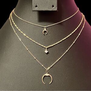 NWT Express Multi-Strand Multi-Layer Cubic Zirconia Moon Gold Tone Necklace